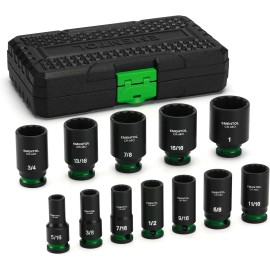 FOCUS AUTO TOOLS 12PCS 3/8" Drive Impact Socket Set Semi-Deep Sockets Standard SAE 5/16"-1" CR-MO