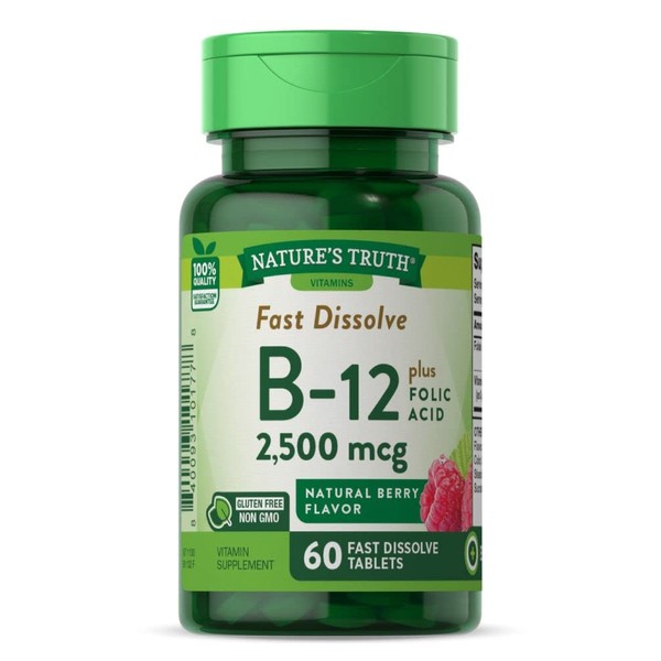 Nature's Truth Vitamin B-12 2500 McgPlus Folic Acid, Natural Berry Flavor, 60 Count (Pack of 3)