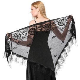 emperoch Shawl Women's Scarves & Wraps Scarf Gifts for Women Triangular Lace Shawl Scarves for Women Ladies Shawls and Wraps Evening (black)