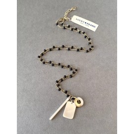 Lucky Brand $49 Lucky Brand Two-Tone Wood-Beaded Geometric Long Pendant Necklace, 32"L NWT