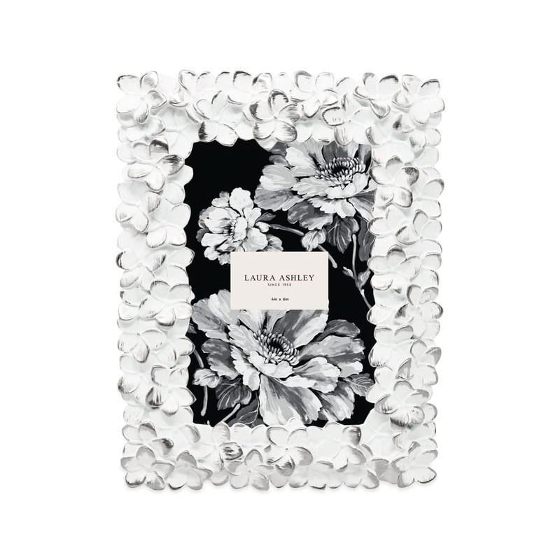 Laura Ashley 4x6 White & Silver Flower Textured Hand-Crafted Resin