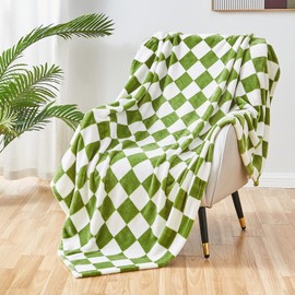 SOCHOW Checkered Flannel Throw Blanket, Soft Cozy Checkerboard Grid Pattern Fleece Blanket for Couch Bed Sofa, Sage Green 60 x 80 Inches
