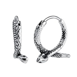 Yumilok Fashion Stainless Steel Snake Earrings Hoops for Men Punk Style Cobra Creole Earrings Diameter 1.2cm Creative Accessories Jewellery for Teenager