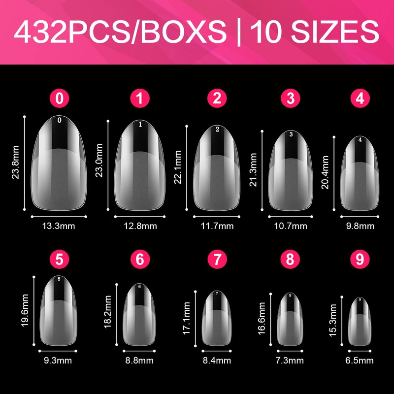 AIMEILI Pack of 432 Round Short Fake Nails Transparent Round