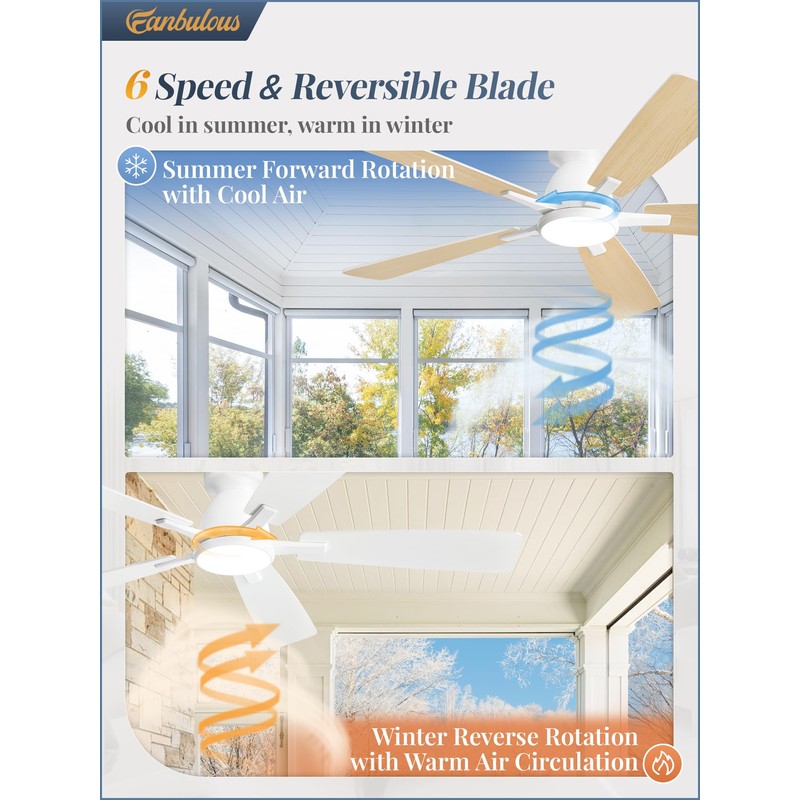 Fanbulous 52 inch Ceiling Fans with Lights, Smart Flush Mount