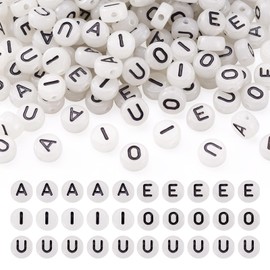 Magibeads 500Pcs Glow in The Dark Beads Acrylic Vowel Beads 7x3.5mm Alphabet A E I O U Letter Beads Sun Sensitive UV Beads for Crafts DIY Kandi Friendship Bracelets Jewelry Making Supplies