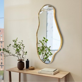 womilous Gold Irregular Mirror, Asymmetrical Mirror, 30"x20" Modern Wavy Shaped Mirrors, Wall Mirrors Decorative for Living Room Bathroom Bedroom Hallway Entryway Fireplace