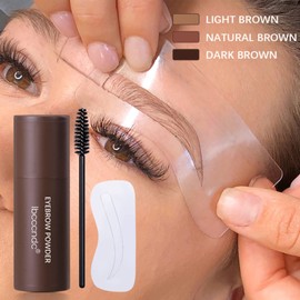 Eyebrow Stencil Kit - Eyebrow Stamp Stencil Kit - 3 in 1 Hairline Shadow Powder with 10 Styles Reusable Eyebrow Stencils, 2 Eyebrow Pen Brushes (Light Brown)
