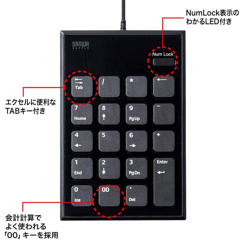 Sanwa Supply NT-23CBK Wired Numeric Keypad USB Type-C Connection Quiet