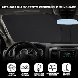 Bestview Windshield Sun Shade Compatible with 2021-2024 Kia Sorento, Front Window Sunshade Sun Visor Protector Block UV Rays Heat, Foldable 2 Layers 210T Material