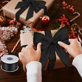 Mupera Black Double Sided Satin Ribbon - 1.5" x 25 Yards | Florist Grade | Ideal for Gift Wrapping, Wedding Bouquets & Craft Bows