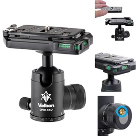 Velbon AMZQHD-S6Q 0017915858060 Medium Free Head QHD-S6Q AZ QRA System, Shaved Aluminum, Equipped with Torque Adjustment Mechanism, Ball Head, Mirrorless, Camera Head Included, Level
