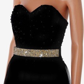 Tgirls Rhinestone Waistband Elastic Belt Crystal Wedding Sashes Belts Bling Wide Waist Belt Elegant Dress Belts, Gold, Small