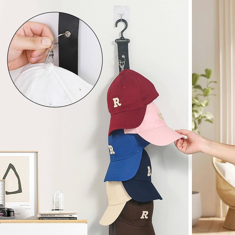 Hat Hanger, Hat Stand, 360° Rotation, 8 Clips, Stickers, Hat