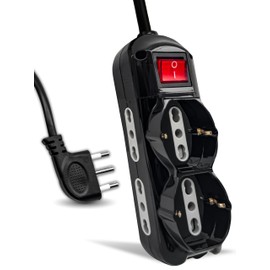 V-TAC Power Strip Black 6 Slots with Switch and Cable 1.5 m - 3 Side Sockets 10/16 A Double Pole and 3 Front 10/16 A Bypass Shuko - Power Strip for Home, Office - Plug 16 A -