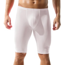 YUFEIDA Mens Compression Half Tights Leggings Sheer Swimwear Shorts Trunks Pant White