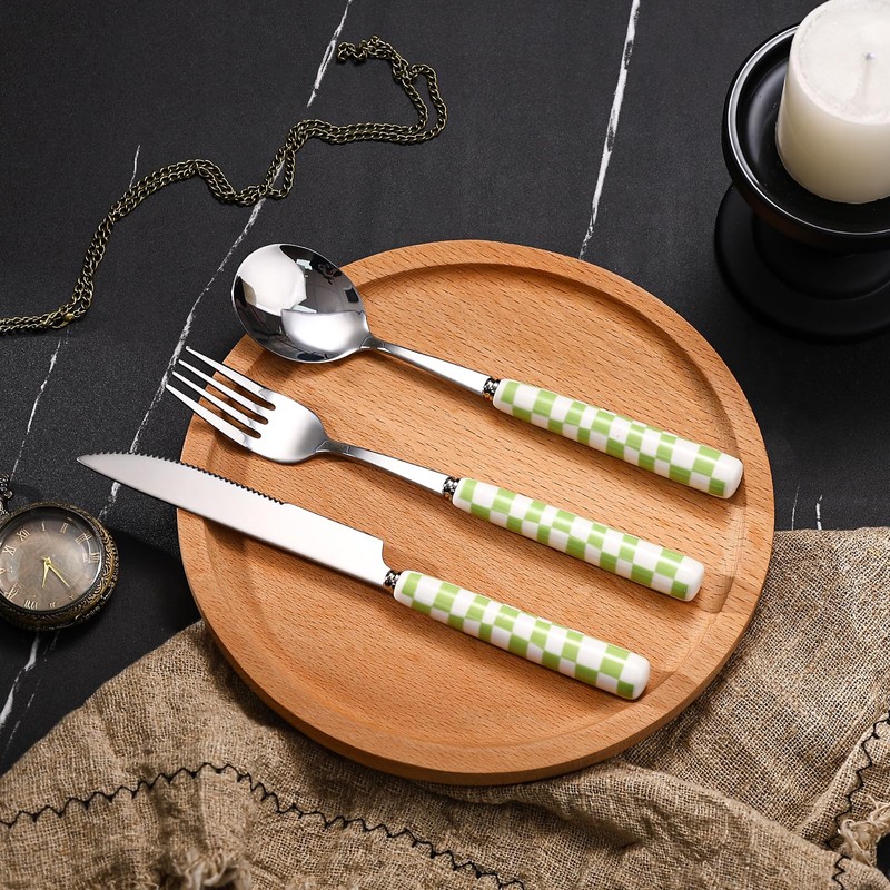 Koythin 3-Piece Cutlery Set, Stainless Steel Flatware Sets with Green