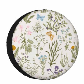 Vanilla Wildflowers Spare Tire Cover 17 inch Wheel Colorful Plants Protectors Weatherproof Universal for Trailer Tire Cover Rv SUV Truck Camper Travel Trailer