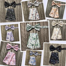 Brand Q NEW Floral Flowers Paisley Bow tie and Pocket Square Hankie Wedding Party Prom  - G. Beige