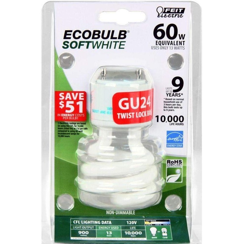 Feit Electric BPESL13T/GU24 60-Watt Equivalent GU24 CFL Bulb