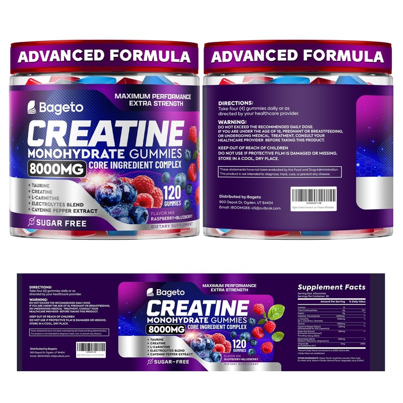 Bageto Creatine Gummies Complex + L-Carnitine + Taurine + Electrolytes