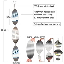 TFANUO Metal Bird Deterrent Disc Set, Reflective Double-Sided Bird Reflectors, Stainless Steel Wind Chime Garden Decoration, Bird Devices Deterrent to Scare Birds Away from Yard Patio Farm