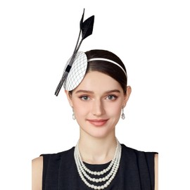 BABEYOND Fascinators Hats for Women - 1940s Tea Party Kentucky Fascinator Derby Feather Pillbox Hat for Bridal Wedding White