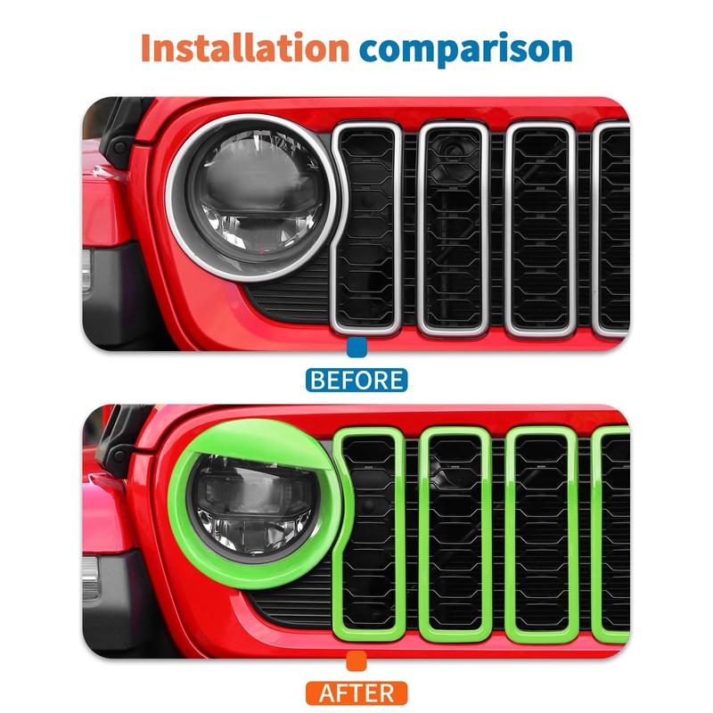 JeCar 9pcs Green Grill Inserts Headlight Covers Trim Kit for