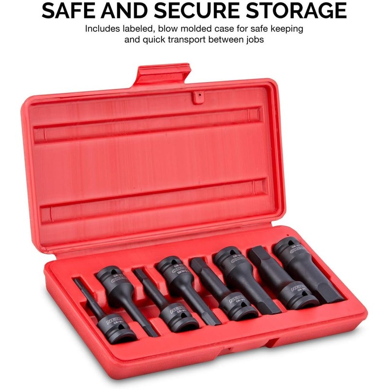 NEIKO 01137B 1/2-Inch-Drive Allen Socket Set, 3-Inch Length, 1/2-Inch Impact