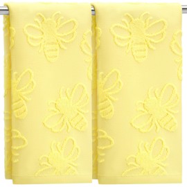 SmoothNovelty 2 Pcs Bee Hand Towels for Bathroom 100% Cotton Jacquard Weave Bath Towel Set Soft Absorbent Dish Washcloth for Bathroom Kitchen Summer Theme Gifts 13.8 x 29.5 Inch (Yellow)