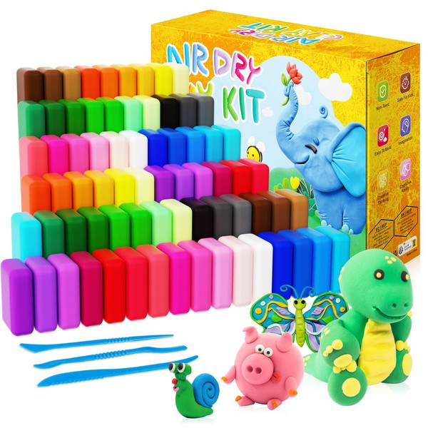 FUONCEDE Air Dry Clay, 72PCS Colors Modelling Clay with 6
