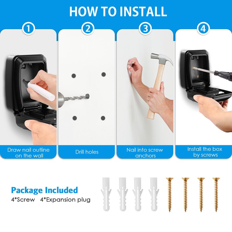 AMIR Key Lock Box for Outside, Wall Mounted Lockbox, 12-Digit