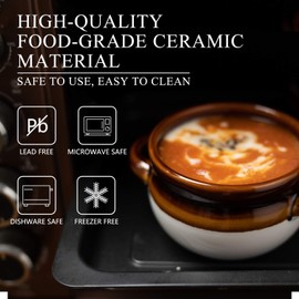 Vumdua French Onion Soup Bowls with Handles, 16 Oz Ceramic Soup Serving Bowl Crocks - Oven Safe Bowls for Chili, Beef Stew, Cereal, Pot Pies, Set of 4