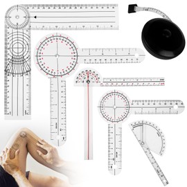 Goniometer Protractor Set of 6 : 8", 6", 180, 360, Finger, Spinal, Tape Measure, Spinal Finger Goniometer for Body Measuring Tape Goniometer Protractor Ruler