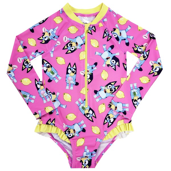 Bluey Girls Swimming Costume Long Sleeved Surf Swim Suit (Bluey