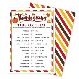 JCVUK Thanksgiving Party Icebreaker Games Cards - Thanksgiving This or That Game Cards for 30 Guests, Turkey Dinner Party Activity for Teens Adults Party Favor and Supplies, 5 x 7 inches