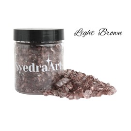 Syedra Crushed Glass for Crafts, 3-6mm Set of 3, High Luster Chips, Glitter,Broken Glass Pieces, 1LB (Brown)
