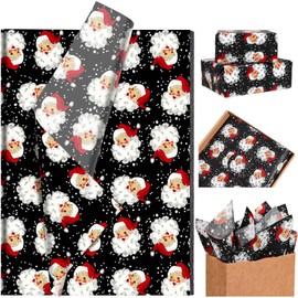 Sanixin 100 Sheets Black Xmas Santa Tissue Paper Santa Snowflake Patterned Christmas Tissue Paper for Gifts Wrapping Boxes for Holiday Season DIY Craft-20 x 14 Inches Per Sheet