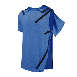 Tfovorlein Men Post Shoulder Surgery Shirt Chemo Rehab Must Haves Port Access Clothing Rotator Cuff Surgery Snap Adaptive Clothes Dialysis Blue XL