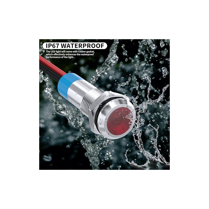 DaierTek LED Indicator Light 12V Red LED 6MM Metal Waterproof