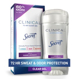 Secret Secret Clinical Strength Antiperspirant Deodorant for Women, 3X Stress Protection, 72hr Sweat & Odor Protection, PH Balancing Minerals, Clear Gel, Clean Lavender Scent, 2.6 oz