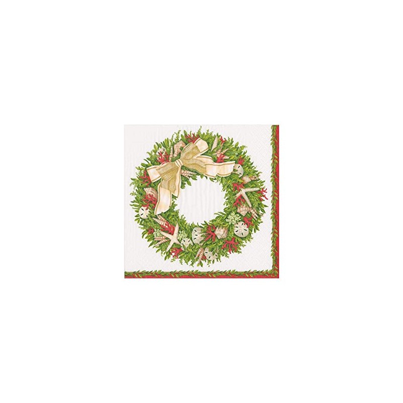 Caspari Shell Wreath Paper Cocktail Napkins in Ivory - 20