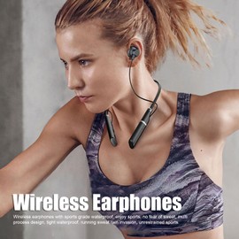 Neckband BT Headphones, Noise Cancelling Wireless Sports Earbuds Strong Bass Sweatproof for Cell Phones Tablets Laptops Waterproof with Stable Wearing