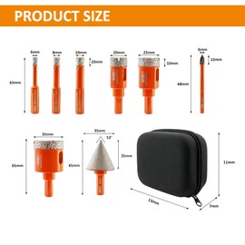 Diamond Core Drill Bit Kit BGTEC Diamond Hole Saw Tile Cutter for Porcelain Tile Ceramic Marble Brick,8pcs Triangle Shank 6/8/10/20/25/35mm+35mm Diamond Chamfer Finger Bit+6mm Carbide Tip Drill Bits
