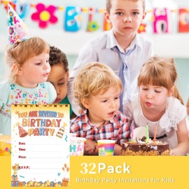 32 Birthday Invitation Cards,Uniquely Designed Birthday Cards for Children,Men, Women and Kids (yellow)