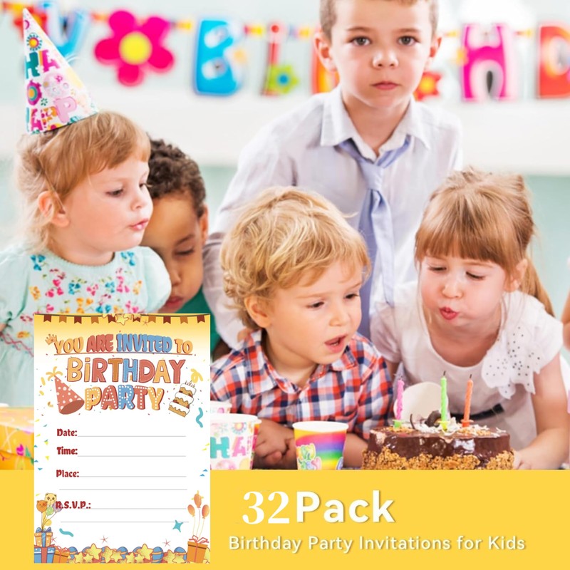 32 Birthday Invitation Cards,Uniquely Designed Birthday Cards for Children,Men, Women