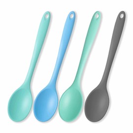 4 Pcs Small Silicone Mixing Spoon Heat Resistant Cooking Baking Spoons Set, Kitchen Utensil Spoons for Eating Baking Stirring Serving (8.26x 1.65in)