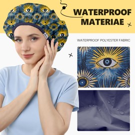 Years Calm Evil Eye Shower Caps for Women Reusable Waterproof, Pattern and Solid Color Dual-Layer Design, Hair Cap for Shower with Elastic Band, Fits Braids, Dreadlocks & Long Hair (Royal Blue)