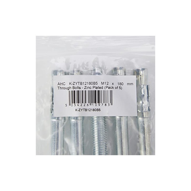AHC K-ZYTB12180B5 M12 x 180 mm Through Bolts - Zinc