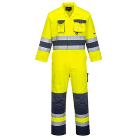 Portwest TX55 Nantes Hi Vis Coveralls - Reflective Safety Coveralls with Pockets ANSI Class 3 Yellow/Navy, Medium